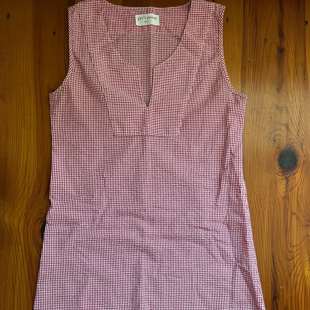 Petit Peony red gingham shift dress